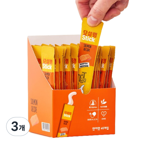 페슬러 고양이 묘설렘 스틱 간식 40p, 연어, 400g, 3개