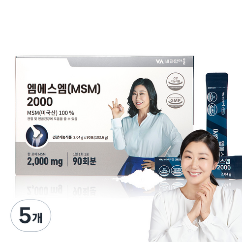 비타민마을 msm 2000 식이유황 분말 무릎관절 영양제 90p, 5개, 183.6g