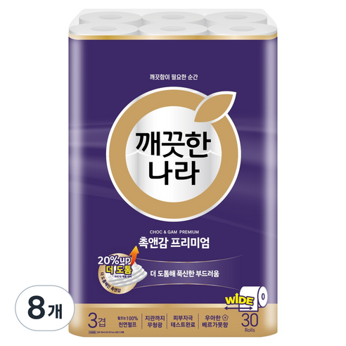 깨끗한나라 천연펄프 3겹 촉앤감 프리미엄 고급롤화장지, 30m, 30개입, 4개