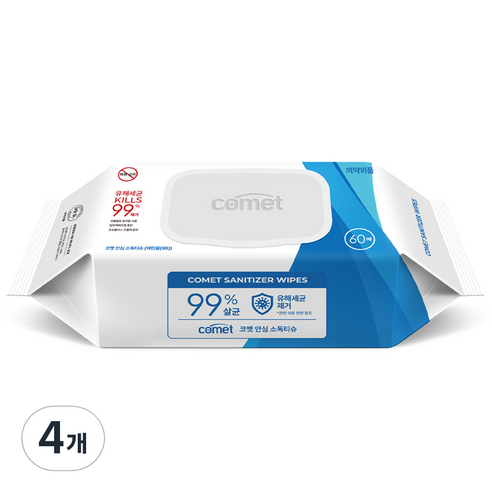 코멧 안심 소독티슈, 50g, 60매, 4개
