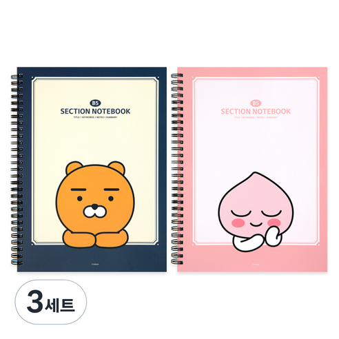 카카오프렌즈 모던st B5 섹션 스프링 노트 2종 세트, 라이언, 어피치, 3세트