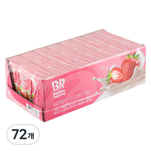배스킨라빈스 베리베리 스트로베리 우유, 190ml, 72개