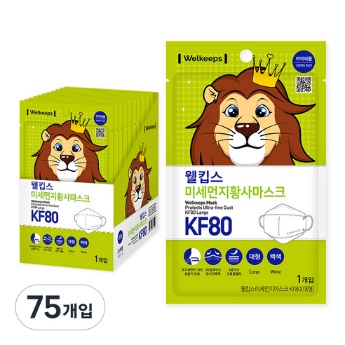 웰킵스 미세먼지황사마스크 KF80대형, 1개입, 75개