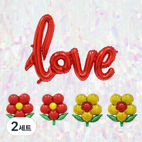 마켓감성 홀로그램 커튼 꽃 러브 세트, 타입 1, 2세트