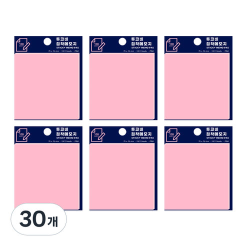 스티키 메모 패드 75 x 76 mm 100p, 핑크, 100개입, 30개