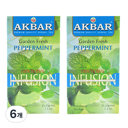 아크바 페퍼민트 티백, 1.25g, 25개입, 6개