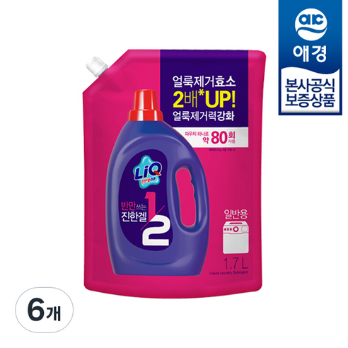 리큐 반만쓰는 진한겔 일반용 액체세제 리필, 1.7L, 6개