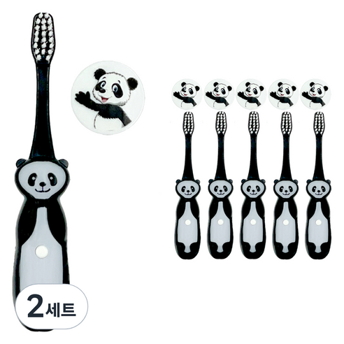 비브라이트 어린이용 LED 타이머 캐릭터 칫솔 6p + 칫솔모 보호커버 6p 세트, 팬더, 2세트