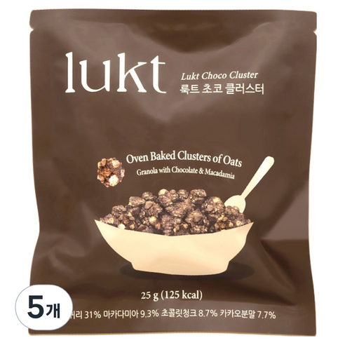 LUKT 초코 클러스터 그래놀라, 25g, 5개