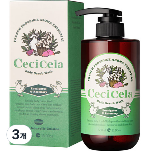 쎄씨쎌라 아로마 에센셜 바디스크럽 유칼립투스 앤 로즈마리향, 500ml, 3개