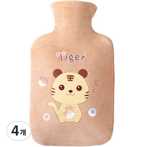 쿼르디 보온 물주머니 핸드워머 타이거 베이지 500ml, 4개