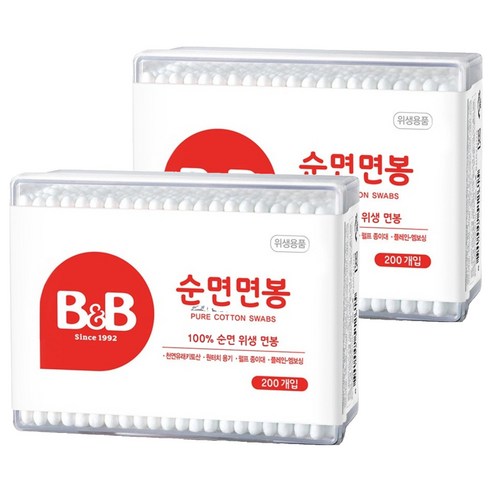 비앤비 유아용 면봉 사각, 200개입, 2개