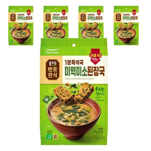 풀무원 1분즉석국 미역미소된장국, 30g, 5개