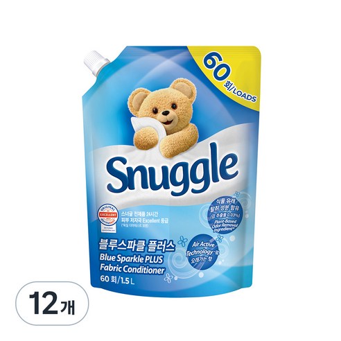 스너글 블루스파클 플러스 섬유유연제, 12개, 1.5L