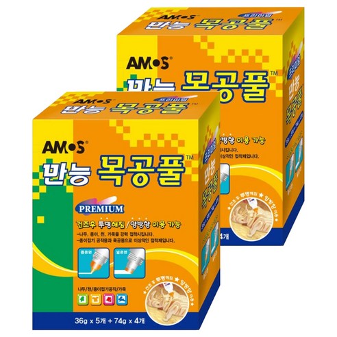 아모스 프리미엄 만능 목공풀 74g x 4p + 36g x 5p 세트, 2세트
