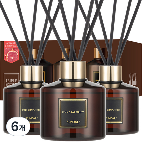 쿤달 퍼퓸 디퓨저 + 섬유 리드스틱 세트, 핑크그레이프프룻, 200ml, 6개