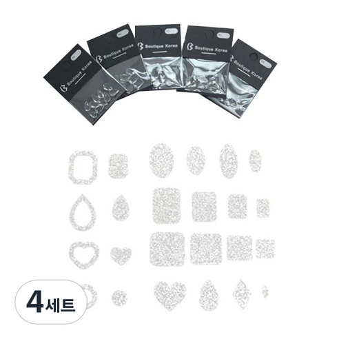 부띠끄코리아 초하 반사 필름 쉐입 네일스티커 + 투명 유리 스톤 5종 세트, 실버(필름), 4세트