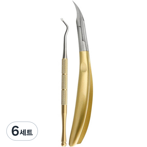 플라카 큐티클 네일케어 페디큐어 니퍼 2종 세트, 골드, 6세트