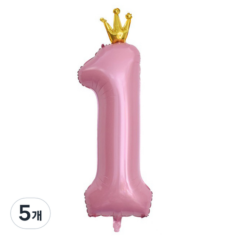 이자벨홈 생일파티 왕관 숫자 풍선 1 초대형, 핑크, 5개