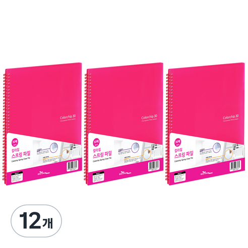 에코청운 칼라칩 스프링화일 30매 A4, 분홍, 12개