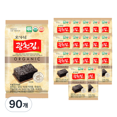 광천김 오가닉 도시락김, 4g, 90개
