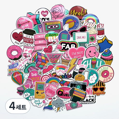 유니크한 꾸미기 스티커 60종 세트, 핑크, 4세트