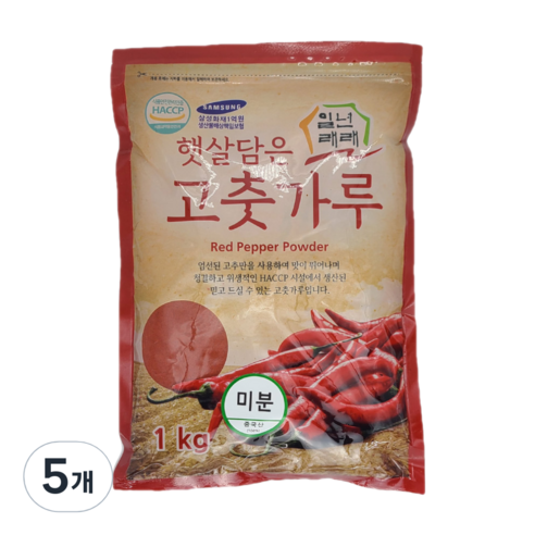 일년래래 햇살담은 중국산 미분용 고춧가루, 1kg, 5개