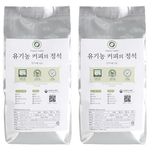 인카페 공정무역 유기농 커피의 정석 스페셜티 분쇄커피 올가닉프레쉬, 핸드드립, 500g, 2개
