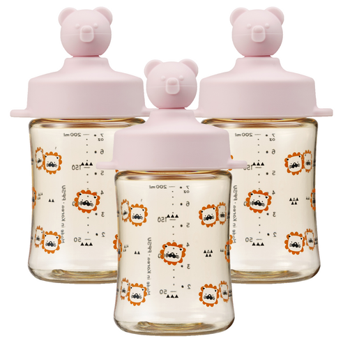 아키움 유아용 곰돌이 PPSU 빨대컵 200ml, 베이비핑크, 3개