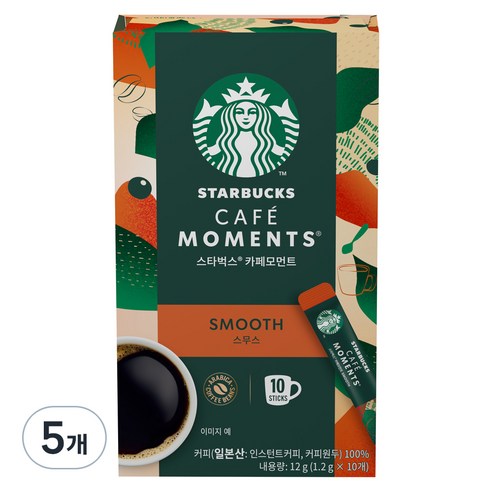 스타벅스 카페모먼트 스무스 원두커피믹스, 1.2g, 10개입, 5개