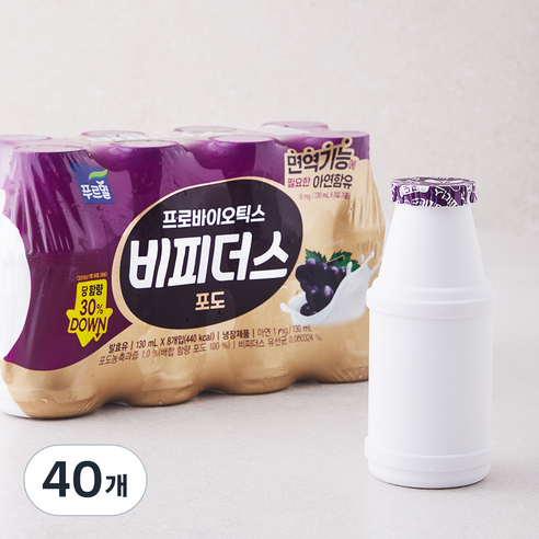 푸르밀 프로바이오틱스 비피더스 포도 요구르트, 130ml, 40개