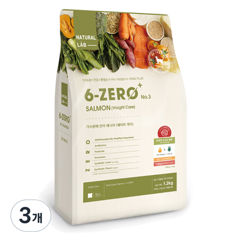 네츄럴랩 고양이 6제로03 사료 웨이트케어, 연어, 1.2kg, 3개
