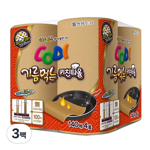 코디 기름먹는 천연펄프 키친타올 140매, 140개입, 12개