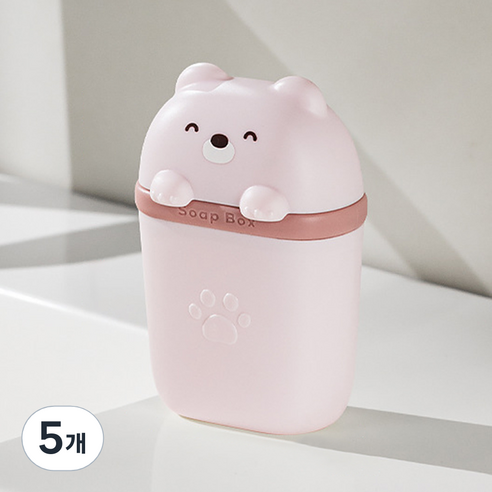 살림제작소 휴대용 곰돌이 비누케이스, 핑크, 5개