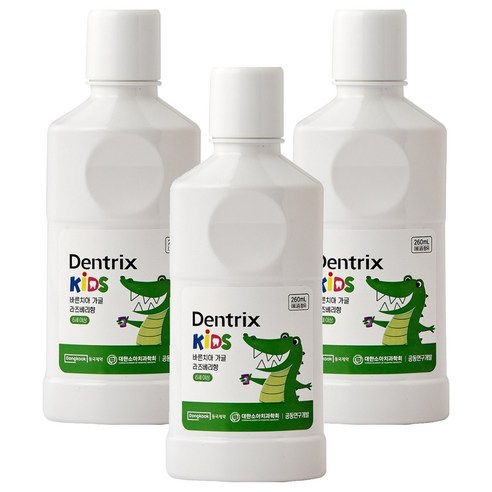 덴트릭스 키즈 동국제약 바른치아 어린이 가글, 260ml, 3개