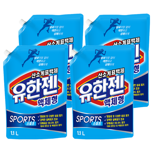 유한젠 스포츠 산소계 표백제 액체형 리필, 1.1L, 4개