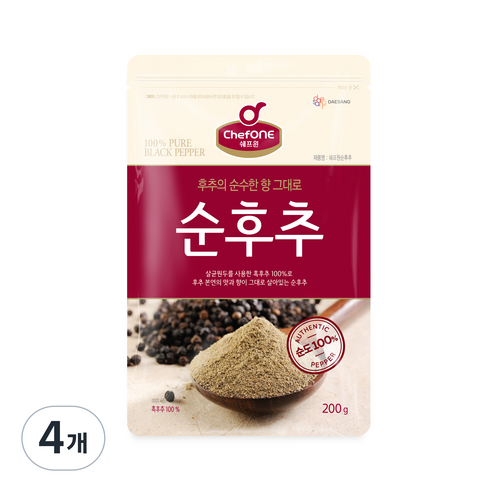 대상 쉐프원 순후추, 4개, 200g