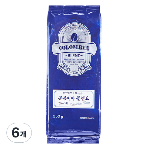 곰곰 콜롬비아 블렌드 원두, 홀빈(분쇄안함), 250g, 6개