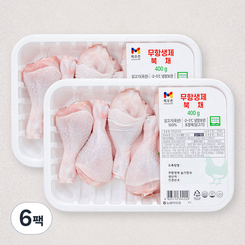 목우촌 무항생제 인증 닭다리 북채 (냉장), 400g, 6팩