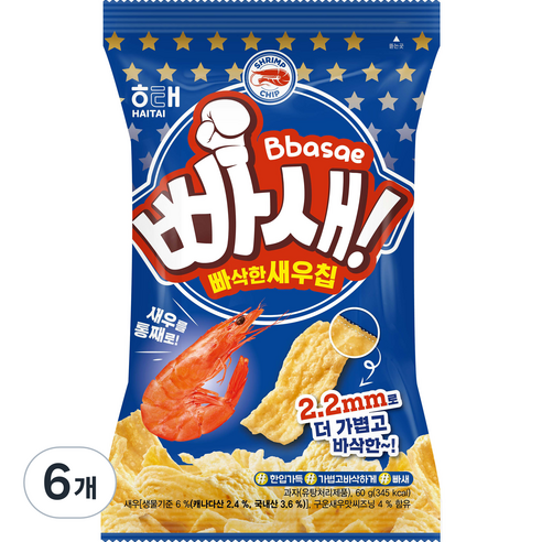 빠새 빠삭한 새우칩, 60g, 6개