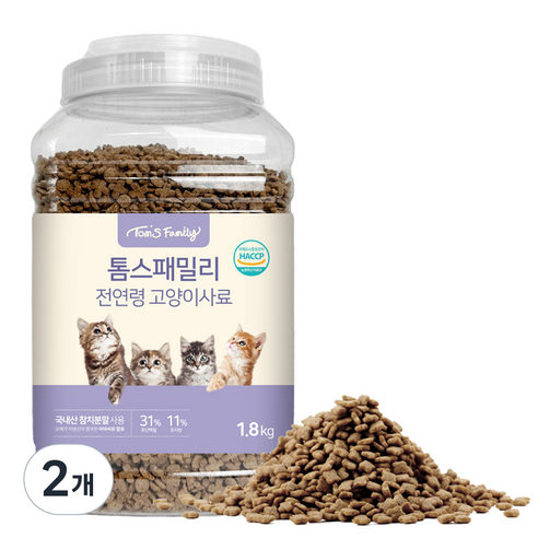 톰스패밀리 전연령 고양이 사료 용기형, 생선, 1.8kg, 2개