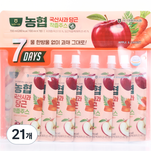 농협 국산 사과 당근 착즙주스, 100ml, 21개