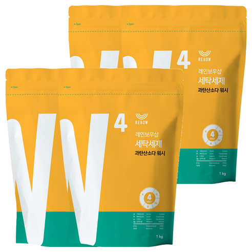 레인보우샵 W4 과탄산소다 워시 올인원 세탁세제 리필, 1kg, 4개