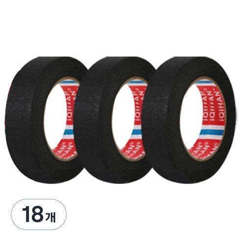 iQIHAN 칼라 마스킹 종이테이프 25mm x 15m, 블랙, 18개