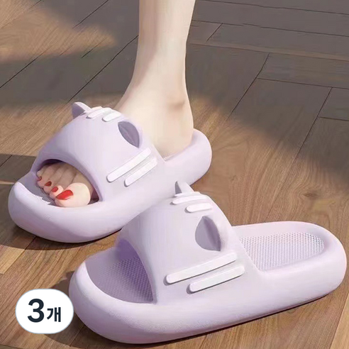 피어니스트 야옹이 거실 푹신 슬리퍼, 퍼플, 240, 3개