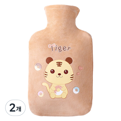 쿼르디 보온 물주머니 핸드워머 타이거 베이지 500ml, 2개