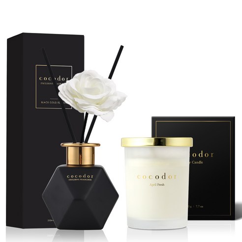 코코도르 소이캔들 미디움자 220g + 블랙골드에디션 디퓨저 200ml 세트, 캔들(에이프릴프레쉬)+디퓨저(에이프릴프레쉬), 1개