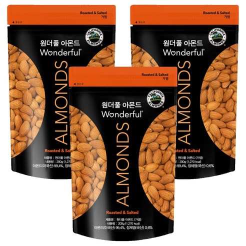 파라마운트팜스 원더풀 아몬드, 200g, 3개