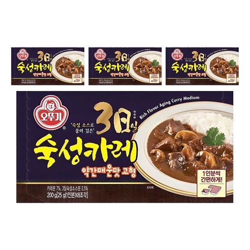 오뚜기 3일 숙성카레 약간 매운맛 고형, 200g, 4개