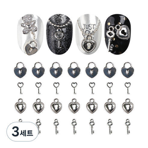 젤로젤로 네일파츠 4종 x 7p 세트, 3세트, JCP-04 하트자물쇠 실버